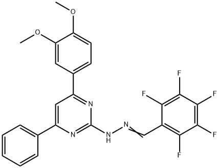 2,3,4,5,6-pentafluorobenzaldehyde [4-(3,4-dimethoxyphenyl)-6-phenyl-2-pyrimidinyl]hydrazone Structure