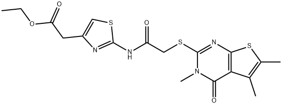 ethyl [2-({[(3,5,6-trimethyl-4-oxo-3,4-dihydrothieno[2,3-d]pyrimidin-2-yl)sulfanyl]acetyl}amino)-1,3-thiazol-4-yl]acetate Structure