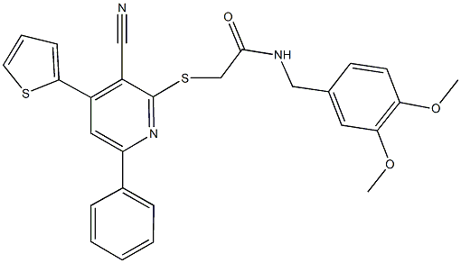 2-[(3-cyano-6-phenyl-4-thien-2-ylpyridin-2-yl)sulfanyl]-N-(3,4-dimethoxybenzyl)acetamide Structure