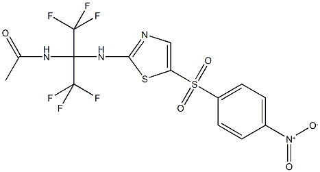 N-[2,2,2-trifluoro-1-{[5-({4-nitrophenyl}sulfonyl)-1,3-thiazol-2-yl]amino}-1-(trifluoromethyl)ethyl]acetamide 구조식 이미지