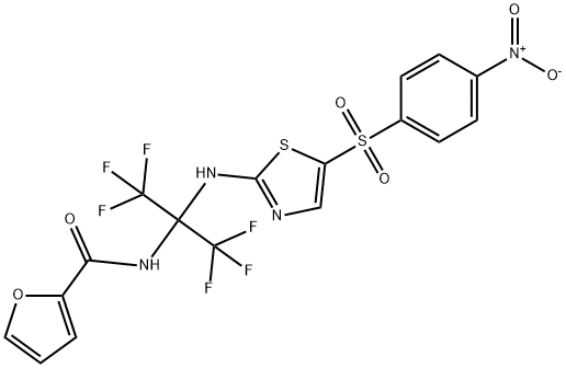 N-[2,2,2-trifluoro-1-{[5-({4-nitrophenyl}sulfonyl)-1,3-thiazol-2-yl]amino}-1-(trifluoromethyl)ethyl]-2-furamide 구조식 이미지