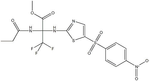 methyl 3,3,3-trifluoro-2-{[5-({4-nitrophenyl}sulfonyl)-1,3-thiazol-2-yl]amino}-2-(propionylamino)propanoate 구조식 이미지