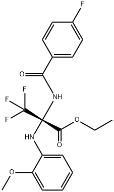 ethyl 3,3,3-trifluoro-2-[(4-fluorobenzoyl)amino]-2-(2-methoxyanilino)propanoate 구조식 이미지