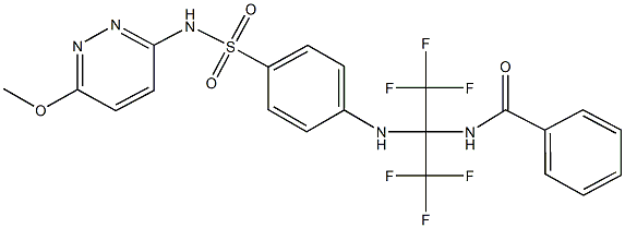 N-[2,2,2-trifluoro-1-(4-{[(6-methoxy-3-pyridazinyl)amino]sulfonyl}anilino)-1-(trifluoromethyl)ethyl]benzamide 구조식 이미지