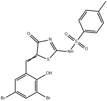 N-[5-(3,5-dibromo-2-hydroxybenzylidene)-4-oxo-1,3-thiazolidin-2-ylidene]-4-methylbenzenesulfonamide 구조식 이미지