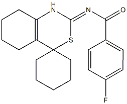 4-fluoro-N-[1,4,5,6,7,8-hexahydrospiro(2H-3,1-benzothiazine-4,1'-cyclohexane)-2-ylidene]benzamide Structure