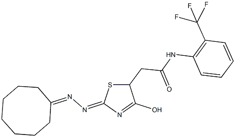 2-[2-(cyclooctylidenehydrazono)-4-hydroxy-2,5-dihydro-1,3-thiazol-5-yl]-N-[2-(trifluoromethyl)phenyl]acetamide 구조식 이미지