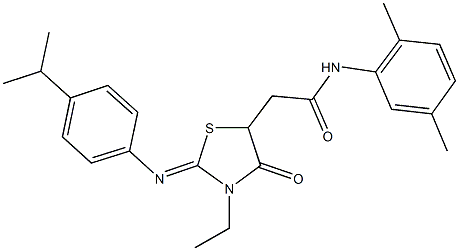 N-(2,5-dimethylphenyl)-2-{3-ethyl-2-[(4-isopropylphenyl)imino]-4-oxo-1,3-thiazolidin-5-yl}acetamide Structure