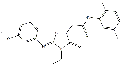 N-(2,5-dimethylphenyl)-2-{3-ethyl-2-[(3-methoxyphenyl)imino]-4-oxo-1,3-thiazolidin-5-yl}acetamide 구조식 이미지