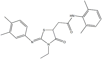 N-(2,6-dimethylphenyl)-2-{2-[(3,4-dimethylphenyl)imino]-3-ethyl-4-oxo-1,3-thiazolidin-5-yl}acetamide 구조식 이미지