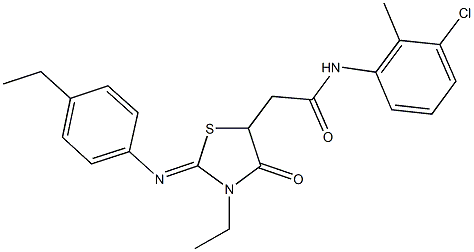 N-(3-chloro-2-methylphenyl)-2-{3-ethyl-2-[(4-ethylphenyl)imino]-4-oxo-1,3-thiazolidin-5-yl}acetamide 구조식 이미지