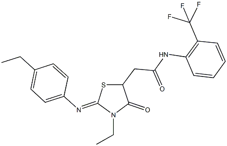 2-{3-ethyl-2-[(4-ethylphenyl)imino]-4-oxo-1,3-thiazolidin-5-yl}-N-[2-(trifluoromethyl)phenyl]acetamide Structure