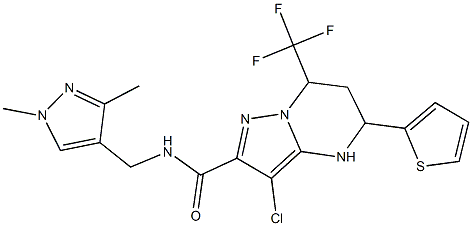 3-chloro-N-[(1,3-dimethyl-1H-pyrazol-4-yl)methyl]-5-(2-thienyl)-7-(trifluoromethyl)-4,5,6,7-tetrahydropyrazolo[1,5-a]pyrimidine-2-carboxamide Structure
