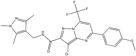 3-chloro-5-(4-methoxyphenyl)-7-(trifluoromethyl)-N-[(1,3,5-trimethyl-1H-pyrazol-4-yl)methyl]pyrazolo[1,5-a]pyrimidine-2-carboxamide Structure