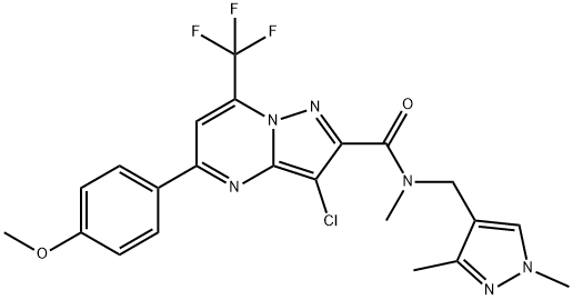 3-chloro-N-[(1,3-dimethyl-1H-pyrazol-4-yl)methyl]-5-(4-methoxyphenyl)-N-methyl-7-(trifluoromethyl)pyrazolo[1,5-a]pyrimidine-2-carboxamide 구조식 이미지