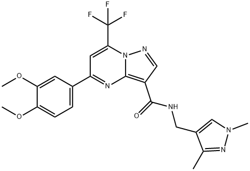 5-(3,4-dimethoxyphenyl)-N-[(1,3-dimethyl-1H-pyrazol-4-yl)methyl]-7-(trifluoromethyl)pyrazolo[1,5-a]pyrimidine-3-carboxamide 구조식 이미지