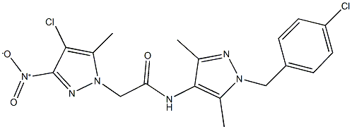 N-[1-(4-chlorobenzyl)-3,5-dimethyl-1H-pyrazol-4-yl]-2-{4-chloro-3-nitro-5-methyl-1H-pyrazol-1-yl}acetamide 구조식 이미지