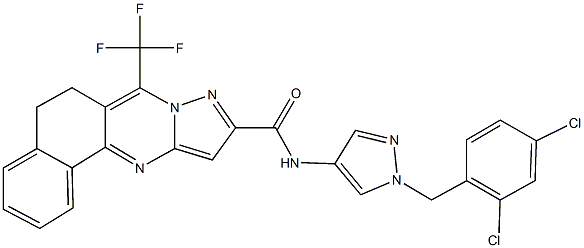 N-[1-(2,4-dichlorobenzyl)-1H-pyrazol-4-yl]-7-(trifluoromethyl)-5,6-dihydrobenzo[h]pyrazolo[5,1-b]quinazoline-10-carboxamide 구조식 이미지