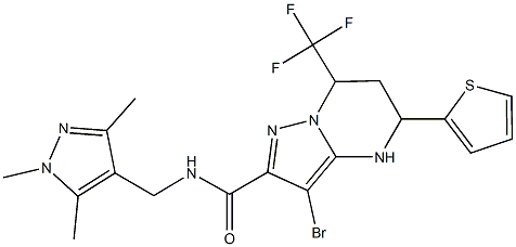 3-bromo-5-(2-thienyl)-7-(trifluoromethyl)-N-[(1,3,5-trimethyl-1H-pyrazol-4-yl)methyl]-4,5,6,7-tetrahydropyrazolo[1,5-a]pyrimidine-2-carboxamide 구조식 이미지