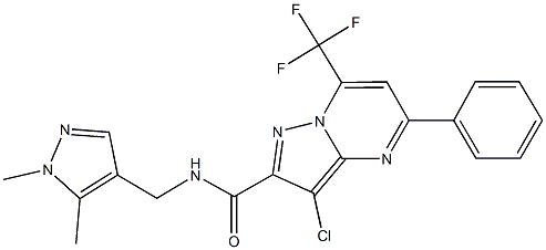 3-chloro-N-[(1,5-dimethyl-1H-pyrazol-4-yl)methyl]-5-phenyl-7-(trifluoromethyl)pyrazolo[1,5-a]pyrimidine-2-carboxamide Structure