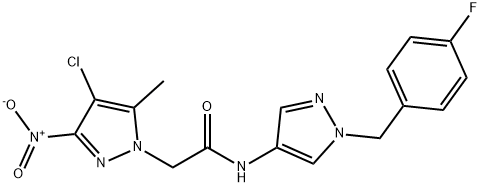 2-{4-chloro-3-nitro-5-methyl-1H-pyrazol-1-yl}-N-[1-(4-fluorobenzyl)-1H-pyrazol-4-yl]acetamide Structure