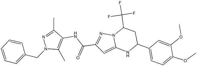 N-(1-benzyl-3,5-dimethyl-1H-pyrazol-4-yl)-5-(3,4-dimethoxyphenyl)-7-(trifluoromethyl)-4,5,6,7-tetrahydropyrazolo[1,5-a]pyrimidine-2-carboxamide 구조식 이미지