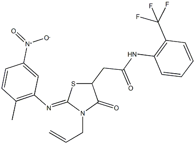 2-[3-allyl-2-({5-nitro-2-methylphenyl}imino)-4-oxo-1,3-thiazolidin-5-yl]-N-[2-(trifluoromethyl)phenyl]acetamide 구조식 이미지