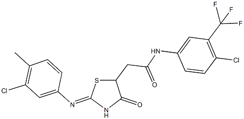 2-{2-[(3-chloro-4-methylphenyl)imino]-4-oxo-1,3-thiazolidin-5-yl}-N-[4-chloro-3-(trifluoromethyl)phenyl]acetamide 구조식 이미지