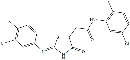N-(5-chloro-2-methylphenyl)-2-{2-[(3-chloro-4-methylphenyl)imino]-4-oxo-1,3-thiazolidin-5-yl}acetamide 구조식 이미지