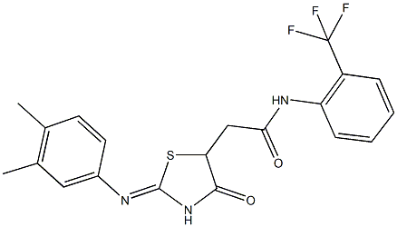 2-{2-[(3,4-dimethylphenyl)imino]-4-oxo-1,3-thiazolidin-5-yl}-N-[2-(trifluoromethyl)phenyl]acetamide 구조식 이미지