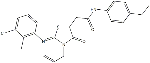 2-{3-allyl-2-[(3-chloro-2-methylphenyl)imino]-4-oxo-1,3-thiazolidin-5-yl}-N-(4-ethylphenyl)acetamide 구조식 이미지