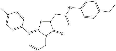 2-{3-allyl-2-[(4-methylphenyl)imino]-4-oxo-1,3-thiazolidin-5-yl}-N-(4-ethylphenyl)acetamide 구조식 이미지