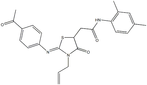 2-{2-[(4-acetylphenyl)imino]-3-allyl-4-oxo-1,3-thiazolidin-5-yl}-N-(2,4-dimethylphenyl)acetamide Structure