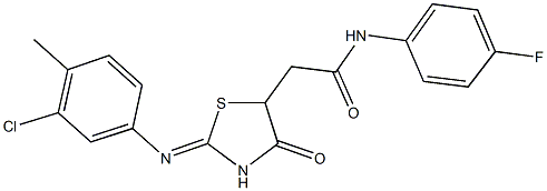 2-{2-[(3-chloro-4-methylphenyl)imino]-4-oxo-1,3-thiazolidin-5-yl}-N-(4-fluorophenyl)acetamide 구조식 이미지