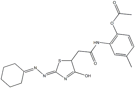 2-({[2-(cyclohexylidenehydrazono)-4-hydroxy-2,5-dihydro-1,3-thiazol-5-yl]acetyl}amino)-4-methylphenyl acetate 구조식 이미지