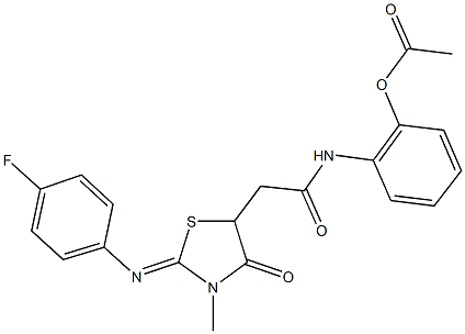 2-[(2-{2-[(4-fluorophenyl)imino]-3-methyl-4-oxo-1,3-thiazolidin-5-yl}acetyl)amino]phenyl acetate Structure