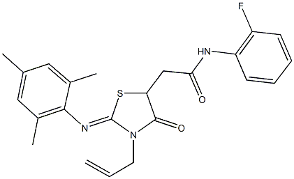 2-[3-allyl-2-(mesitylimino)-4-oxo-1,3-thiazolidin-5-yl]-N-(2-fluorophenyl)acetamide 구조식 이미지