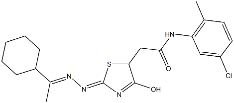 N-(5-chloro-2-methylphenyl)-2-{2-[(1-cyclohexylethylidene)hydrazono]-4-hydroxy-2,5-dihydro-1,3-thiazol-5-yl}acetamide 구조식 이미지