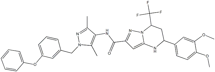 5-(3,4-dimethoxyphenyl)-N-[3,5-dimethyl-1-(3-phenoxybenzyl)-1H-pyrazol-4-yl]-7-(trifluoromethyl)-4,5,6,7-tetrahydropyrazolo[1,5-a]pyrimidine-2-carboxamide Structure