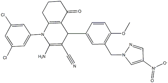 2-amino-1-(3,5-dichlorophenyl)-4-[3-({4-nitro-1H-pyrazol-1-yl}methyl)-4-methoxyphenyl]-5-oxo-1,4,5,6,7,8-hexahydroquinoline-3-carbonitrile 구조식 이미지