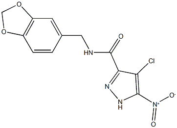 N-(1,3-benzodioxol-5-ylmethyl)-4-chloro-5-nitro-1H-pyrazole-3-carboxamide Structure