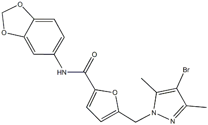 N-(1,3-benzodioxol-5-yl)-5-[(4-bromo-3,5-dimethyl-1H-pyrazol-1-yl)methyl]-2-furamide 구조식 이미지
