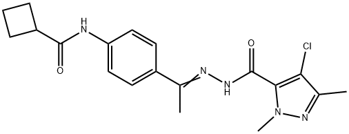 N-(4-{N-[(4-chloro-1,3-dimethyl-1H-pyrazol-5-yl)carbonyl]ethanehydrazonoyl}phenyl)cyclobutanecarboxamide 구조식 이미지