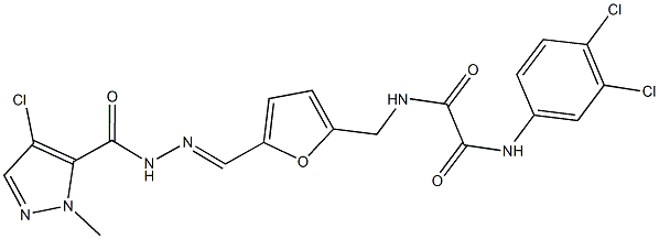 N~1~-[(5-{2-[(4-chloro-1-methyl-1H-pyrazol-5-yl)carbonyl]carbohydrazonoyl}-2-furyl)methyl]-N~2~-(3,4-dichlorophenyl)ethanediamide 구조식 이미지