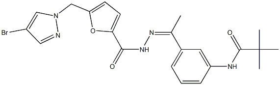 N-[3-(N-{5-[(4-bromo-1H-pyrazol-1-yl)methyl]-2-furoyl}ethanehydrazonoyl)phenyl]-2,2-dimethylpropanamide Structure