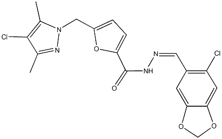 N'-[(6-chloro-1,3-benzodioxol-5-yl)methylene]-5-[(4-chloro-3,5-dimethyl-1H-pyrazol-1-yl)methyl]-2-furohydrazide Structure