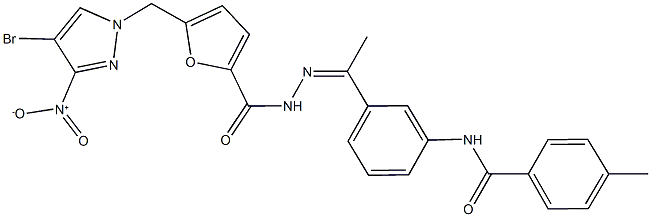 N-(3-{N-[5-({4-bromo-3-nitro-1H-pyrazol-1-yl}methyl)-2-furoyl]ethanehydrazonoyl}phenyl)-4-methylbenzamide 구조식 이미지