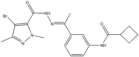 N-(3-{N-[(4-bromo-1,3-dimethyl-1H-pyrazol-5-yl)carbonyl]ethanehydrazonoyl}phenyl)cyclobutanecarboxamide 구조식 이미지