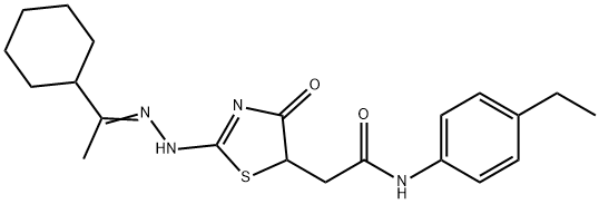 2-{2-[(1-cyclohexylethylidene)hydrazono]-4-hydroxy-2,5-dihydro-1,3-thiazol-5-yl}-N-(4-ethylphenyl)acetamide Structure