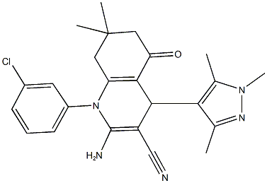 2-amino-1-(3-chlorophenyl)-7,7-dimethyl-5-oxo-4-(1,3,5-trimethyl-1H-pyrazol-4-yl)-1,4,5,6,7,8-hexahydroquinoline-3-carbonitrile Structure